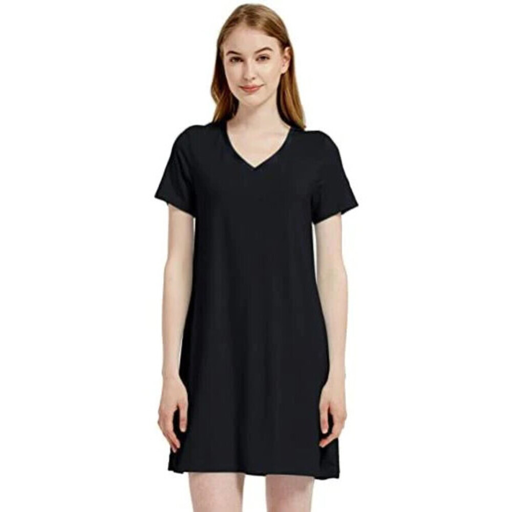 Heritage Women's Organic Cotton Sleep Shirt Dress In Black Size M fits like S